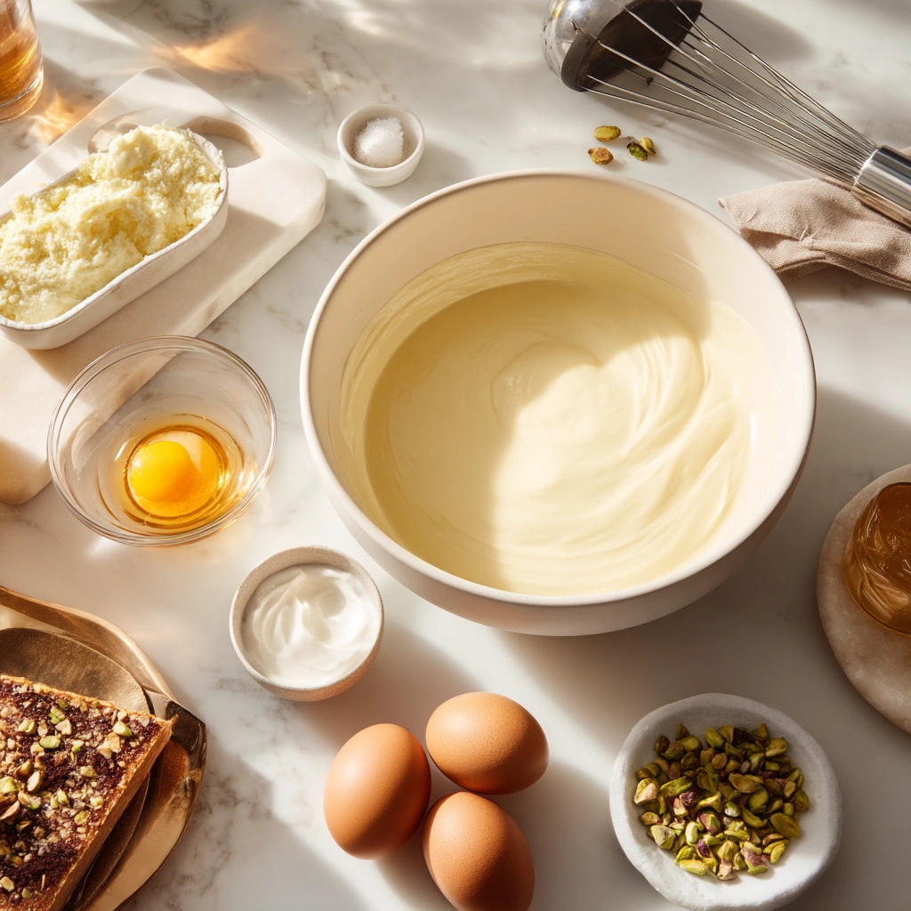 preparation honey pistachio balava cheesecake