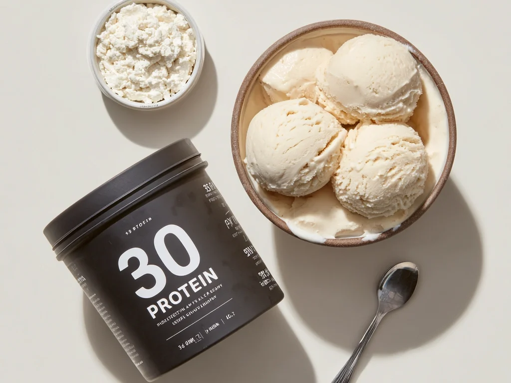 Ninja Creami protein recipes for ice cream with protein powder, Greek yogurt & vanilla. High protein per gram. Easy ice cream, no added sugar.