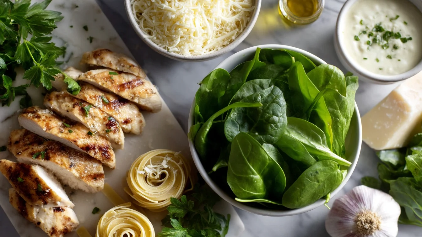 fresh_ingredients_for_Chicken_Alfredo_lasagna